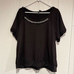 New Directions Black Short Sleeve Tee with Studded Neckline